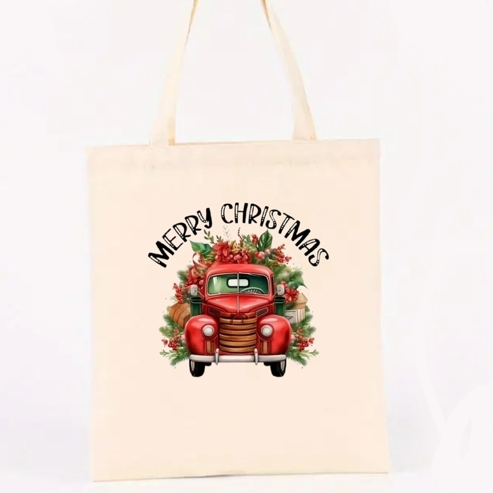 NEW! Merry Christmas Red Vintage Truck GRAPHIC Tote